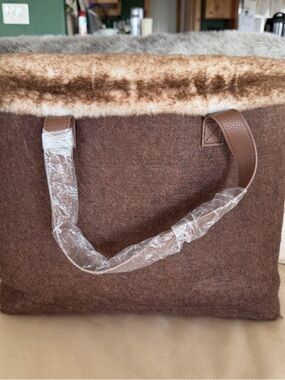 Brown Faux Fur Trim Felt Tote Bag - Women's Handbag